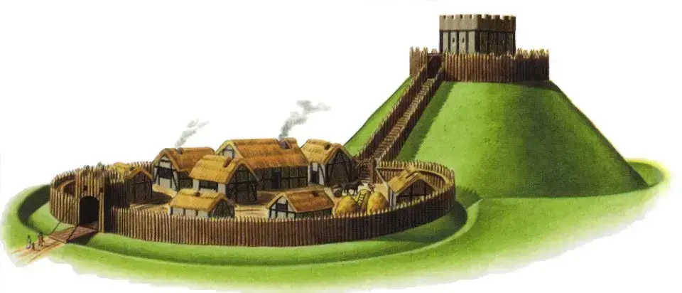 castillos medievales motte y bailey ilustración