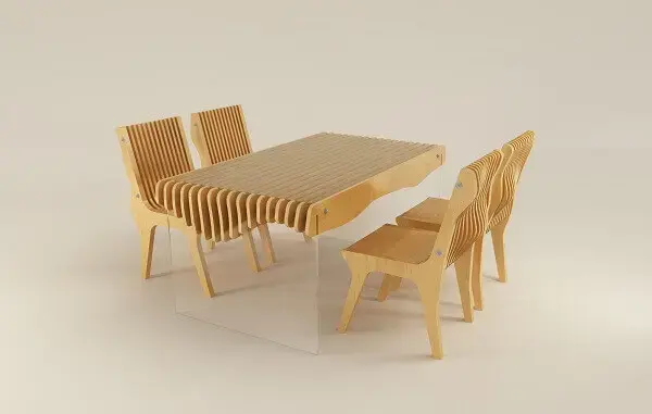 Arquitetura Paramétrica: mesa de jantar e cadeiras com design paramétrico