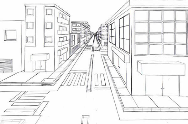 Ponto de fuga: desenho com um ponto de fuga - rua