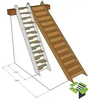 Escada Santos Dumont: diferença de inclinação entre uma escada comum (à direita) e uma escada Santos Dumont