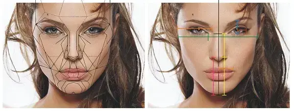 Proporção áurea: proporção áurea no rosto da Angelina Jolie