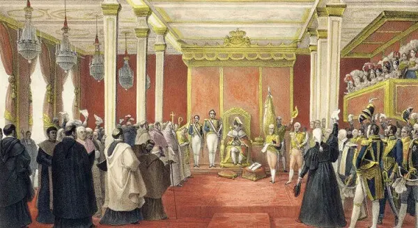 Madeira de lei: pintura da chegada da família Real Portuguesa no Brasil
