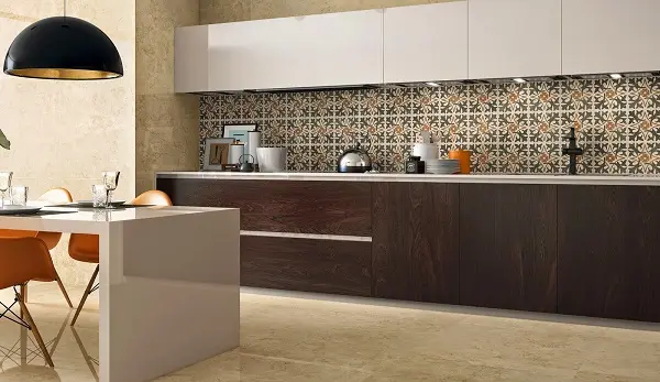 Porcelanato para parede de cozinha: parede com porcelanato até a metade