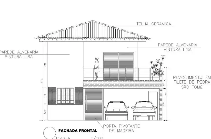 Fachadas de Casas Térreas: Planta de Fachada Frontal detalhada (Projeto: Danielle D Oliveira)
