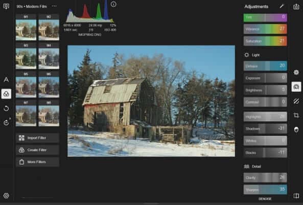 Editor de fotos profissional: opções de filtros no Polarr