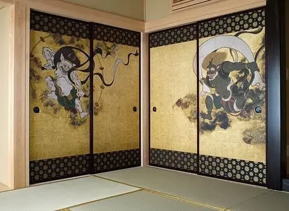 Casa japonesa: Fusuma com ilustração típica japonesa