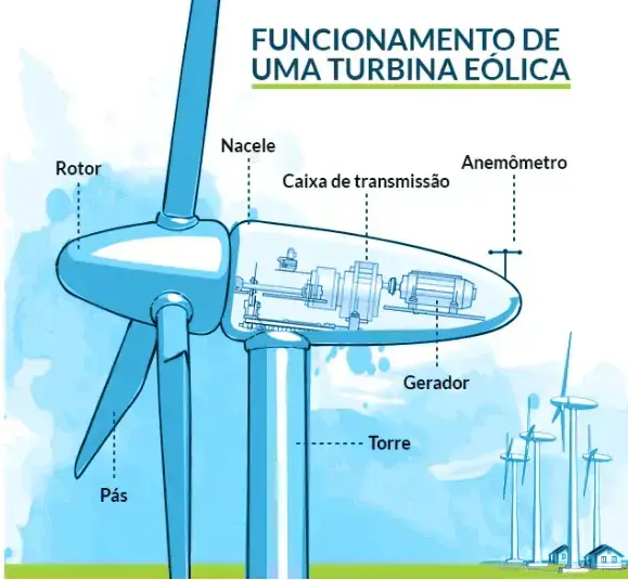 Energia eólica: componentes de um aerogerador (ilustração: A2ad)