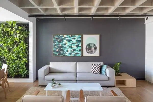 Laje nervurada em sala de estar com decoração moderna (projeto: CoDA Arquitetos)