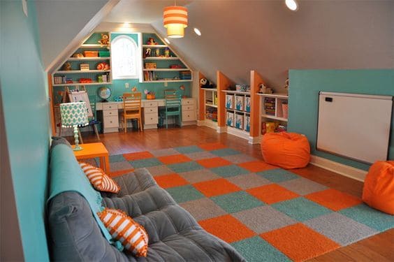 Cores complementares: quarto infantil com tapete azul e laranja (foto: Viva Decora)