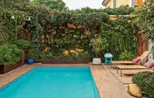 Muro verde em área exertena com piscina foto Casa e Jardim
