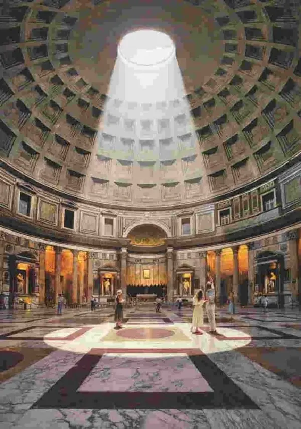 A cúpula aberta do Panteão Roma, também chamada de óculo, possui 9 metros de diâmetro