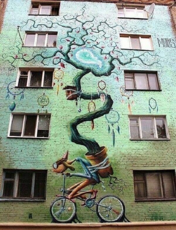 Arte urbana em grafite criada pelo artista Eugene Mutus