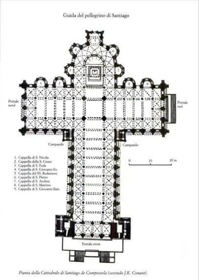 Arquitetura românica: planta da Igreja de Santiago de Compostela no formato de cruz latina (foto: Arquitetura e o Sagrado)