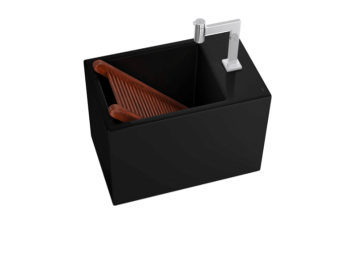 Modelo de cuba suspensa Deca com acabamento preto. Fonte: Deca