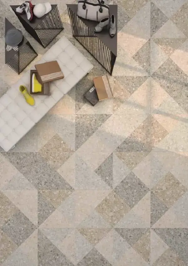 As cores do piso fulget formam uma obra de arte no chão do imóvel. Fonte: Decor Fácil
