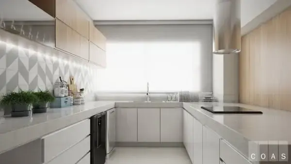 Granito branco Siena em bancada de cozinha (foto: Estúdio COAS)